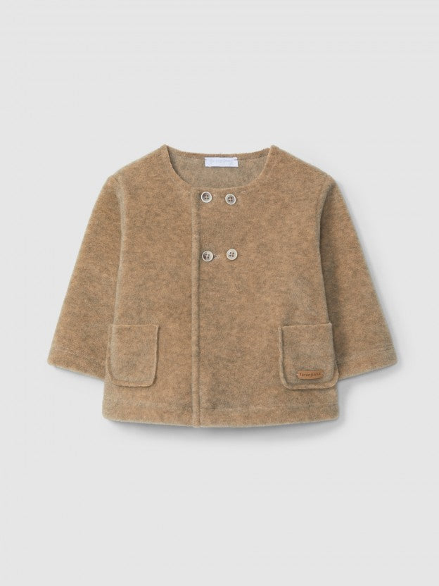 GIACCA DARK BEIGE  IN PILE CON TASCHE