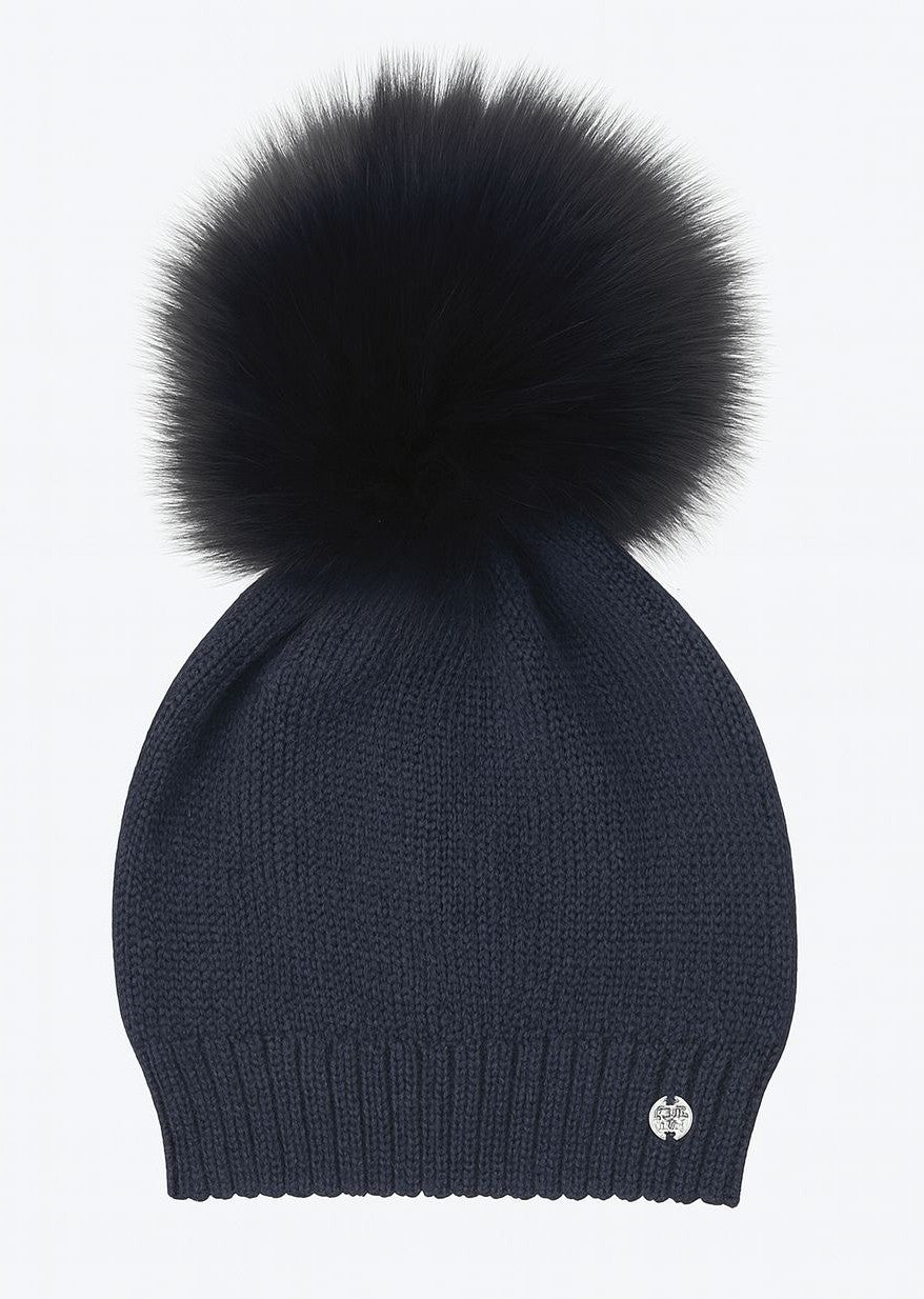 CAPPELLO BLU CON POMPON