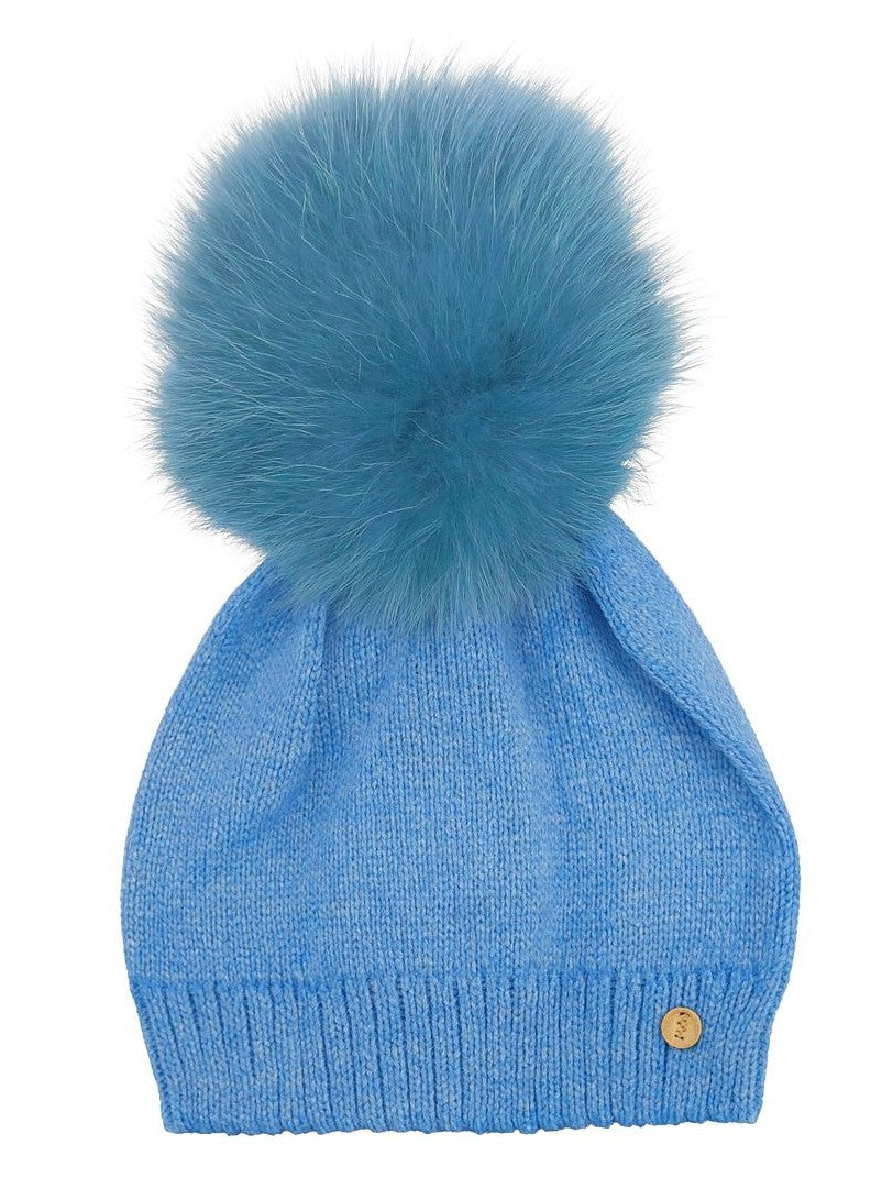 CAPPELLO AZZURRO CON POMPON