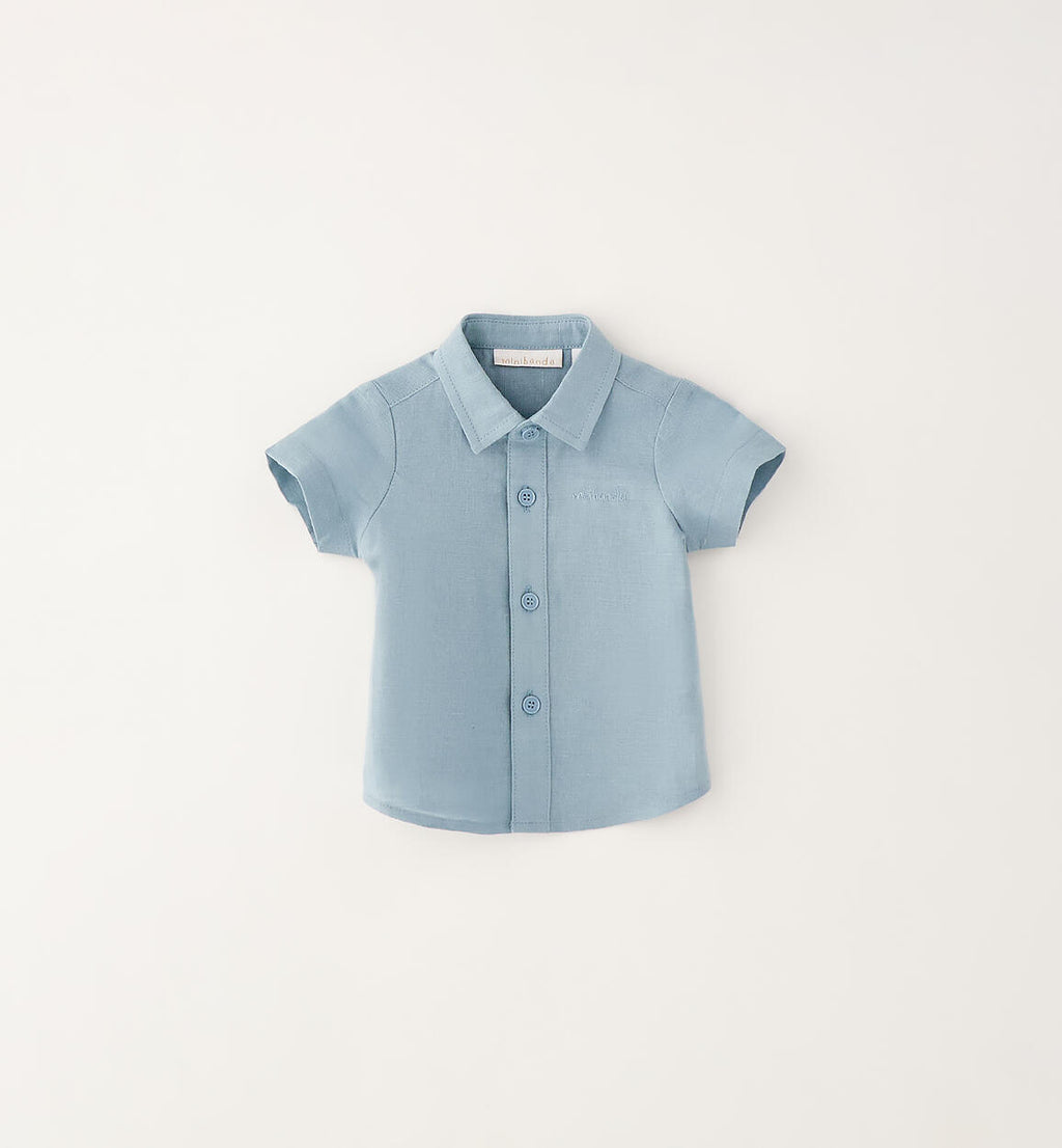 CAMICIA MEZZA MANICA VERDE ACQUA IN LINO E COTONE