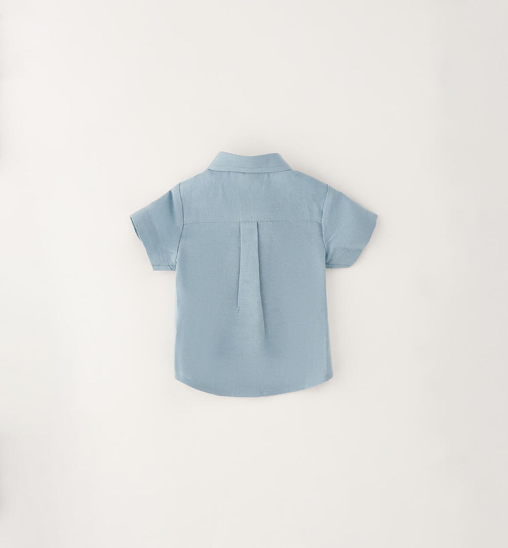 CAMICIA MEZZA MANICA VERDE ACQUA IN LINO E COTONE