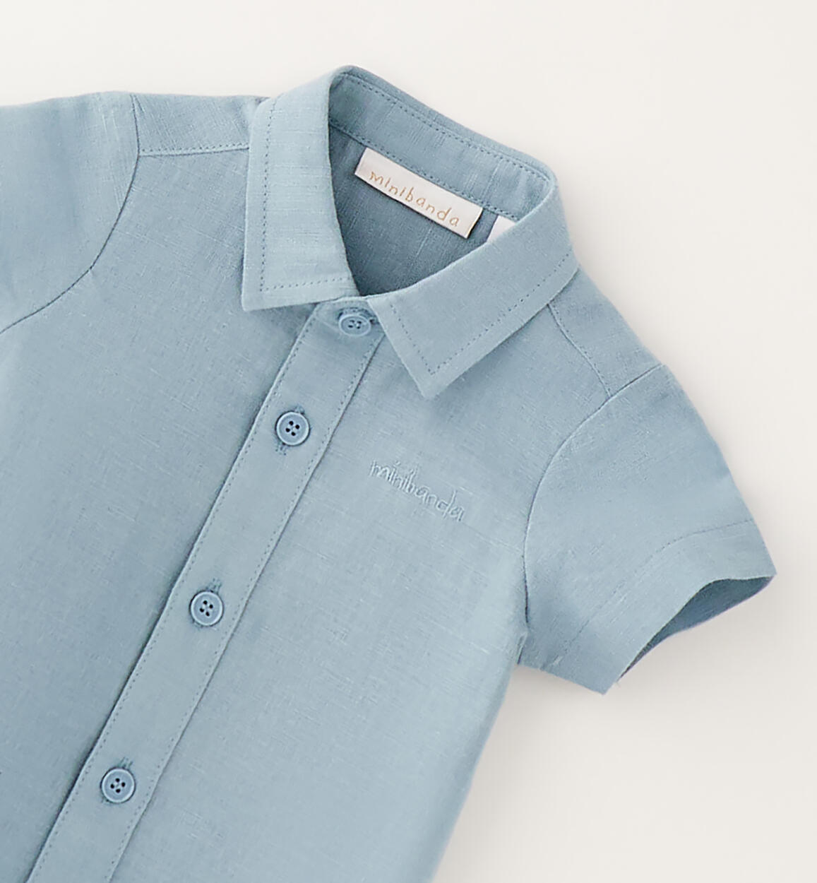 CAMICIA MEZZA MANICA VERDE ACQUA IN LINO E COTONE