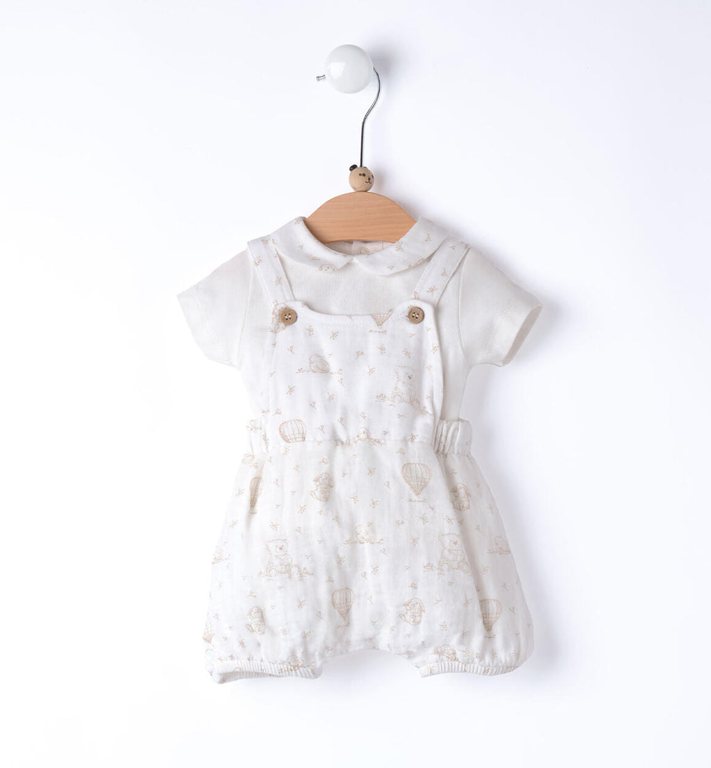 SALOPETTE IN MUSSOLA E T-SHIRT CON COLLETTO FANTASY