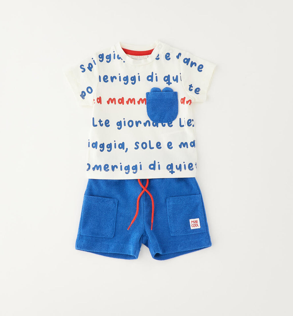COMPLETINO  BLU CON T-SHIRT SCRITTE