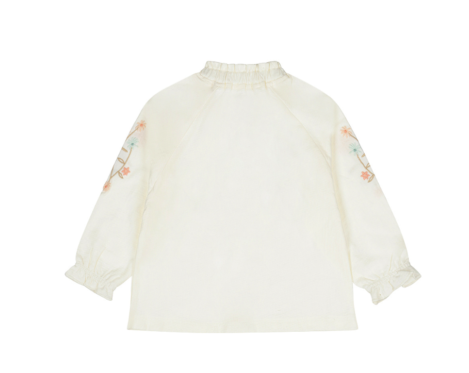 BLUSA LATTE CON FIORI RICAMATI