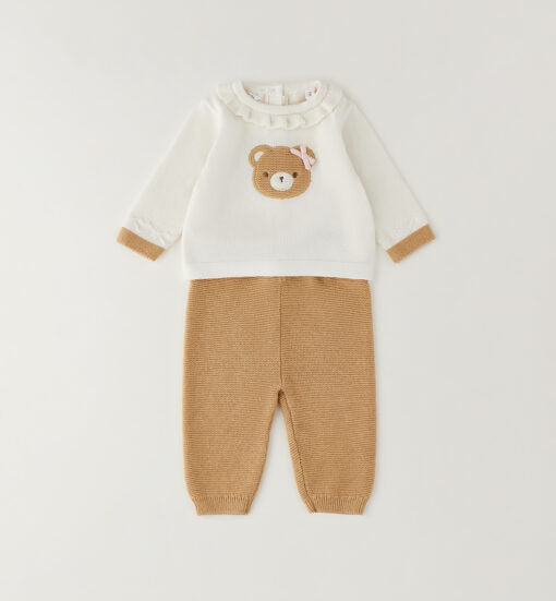 COMPLETINO IN MAGLIA TEDDY PANNA/ROSA