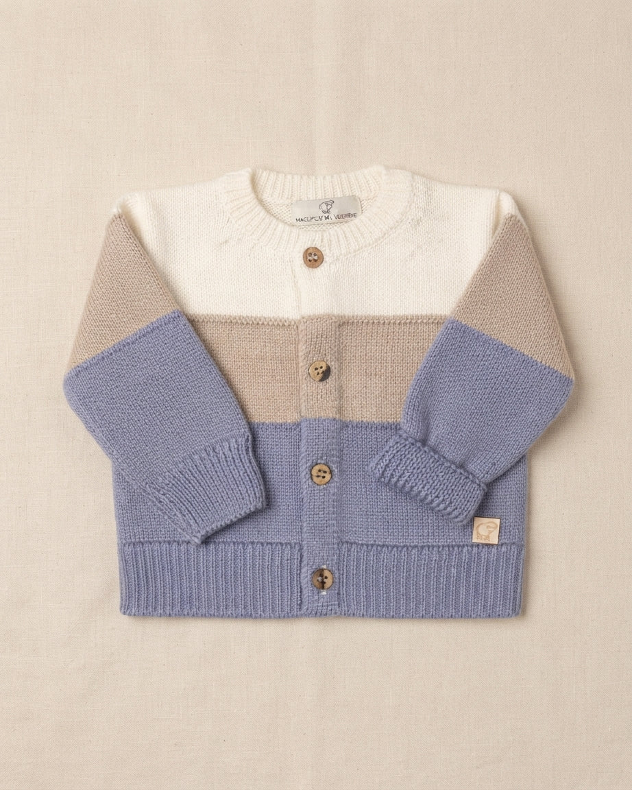 CARDIGAN IN MAGLIA A RIGHE BEIGE/CIELO