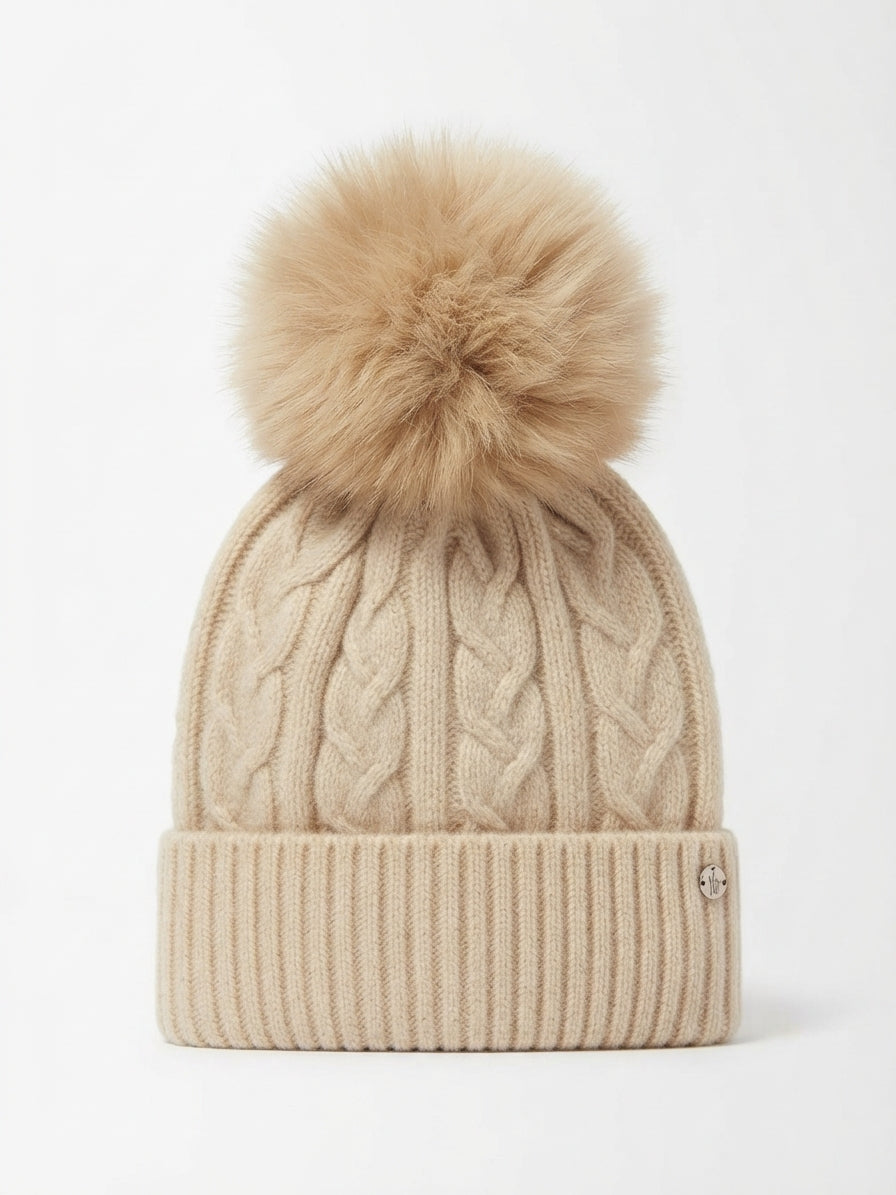 CAPPELLO TRECCE IN LANA E CASHMERE BEIGE