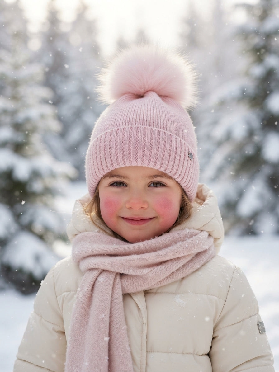 CAPPELLO ROSA MISTO CASHMERE CON POMPON F.