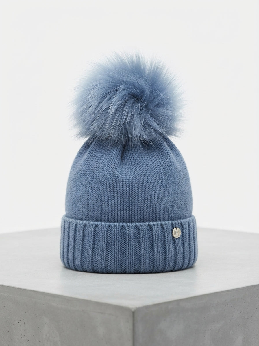 CAPPELLO BLUETTE IN LANA CON POMPON FOX