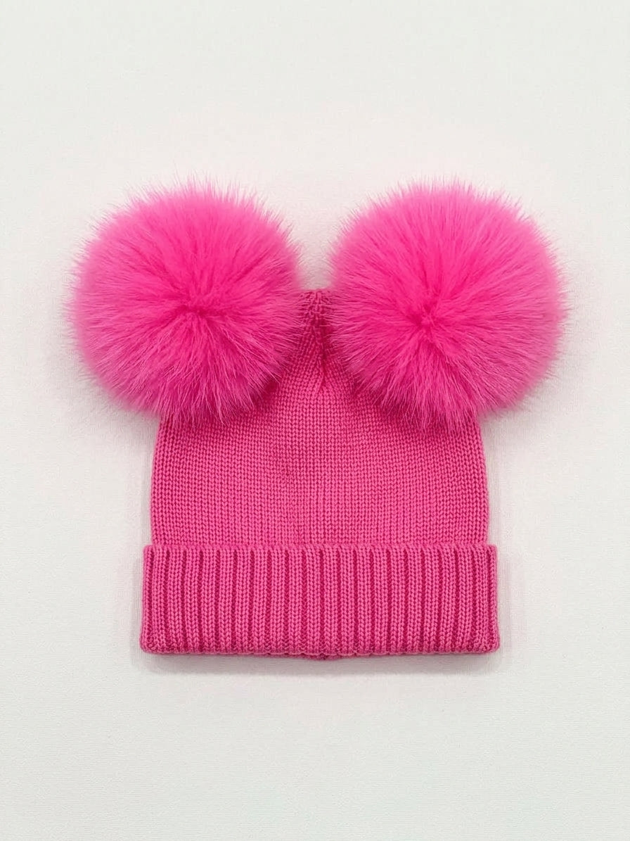 CAPPELLO FUCSIA DOPPIO POMPON